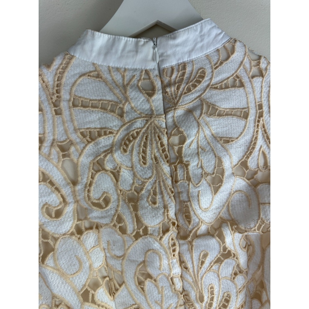 Mulla Embroidery Floral Lace Mock Neck Long Sleeve Mini Dress Ivory Belted Small - Picture 12 of 14